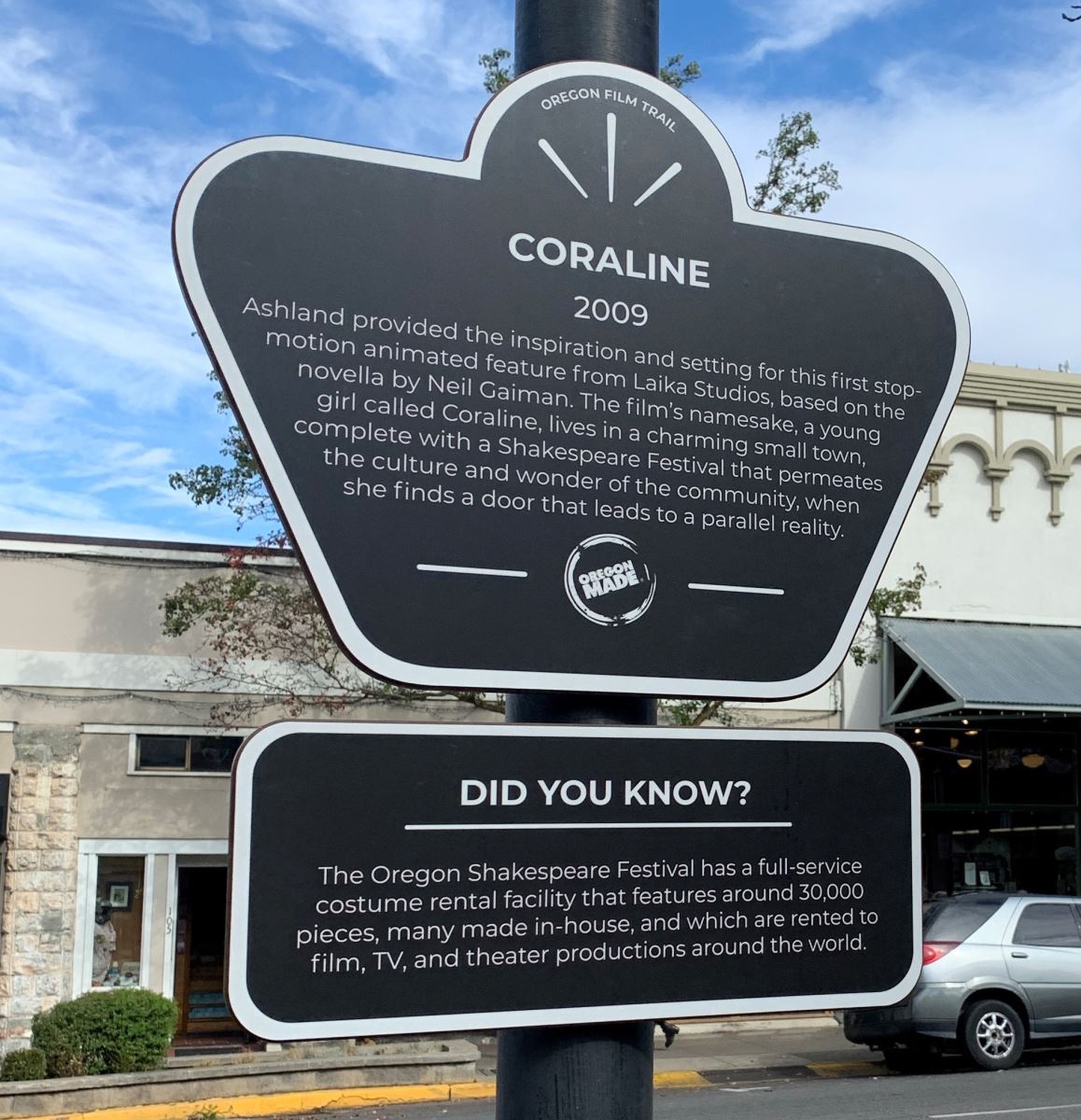 Coraline Oregon Film Trail Sign