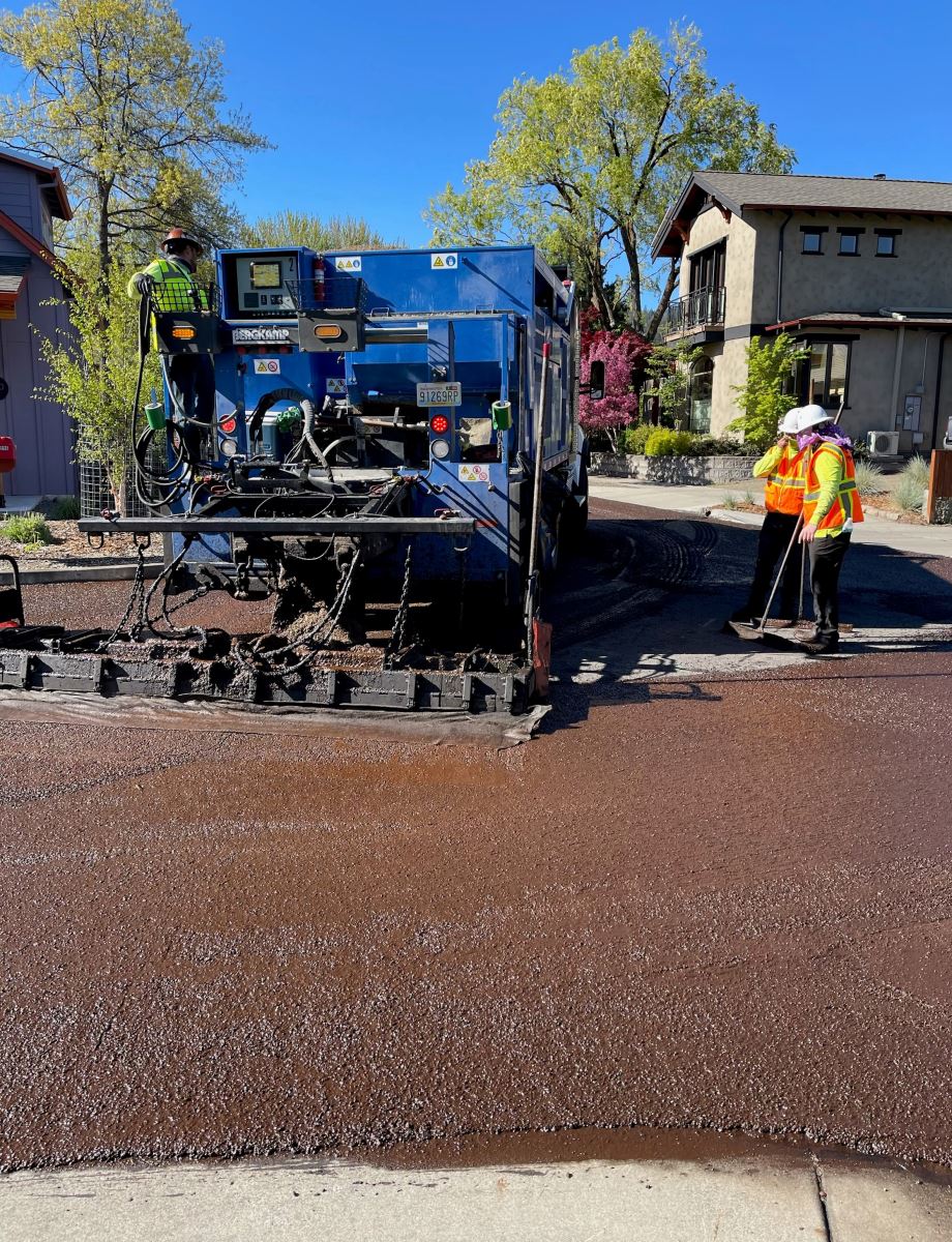 Streets crew using slurry seals to maintain street. 